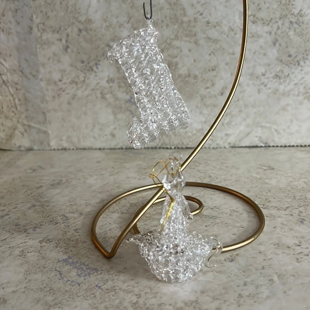 Old Vintage Christmas Spun Glass Ornament Stocking and Candlestick